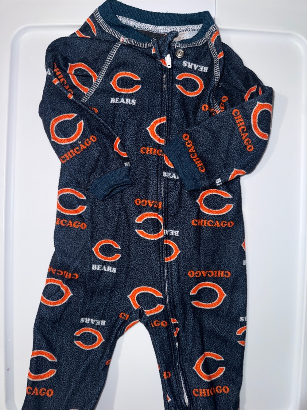 NFL Chicago Bears Navy & Orange Kids Footed One-Piece Pajamas